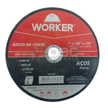 Disco De Corte WORKER 7 Pol. Aço 7 X1/8 X7/8 